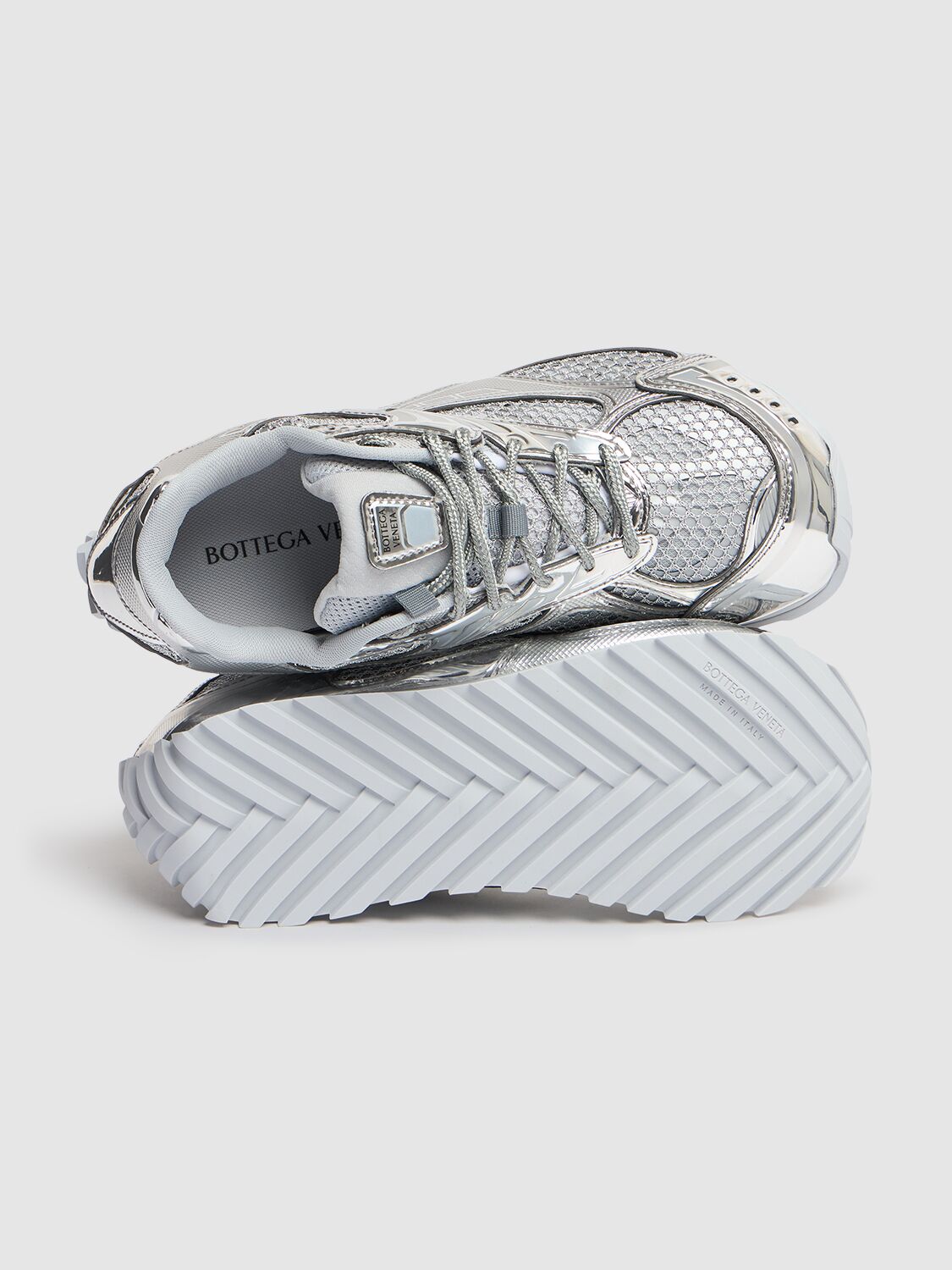 Shop Bottega Veneta Orbit Tech & Metallic Mesh Sneakers In Silver