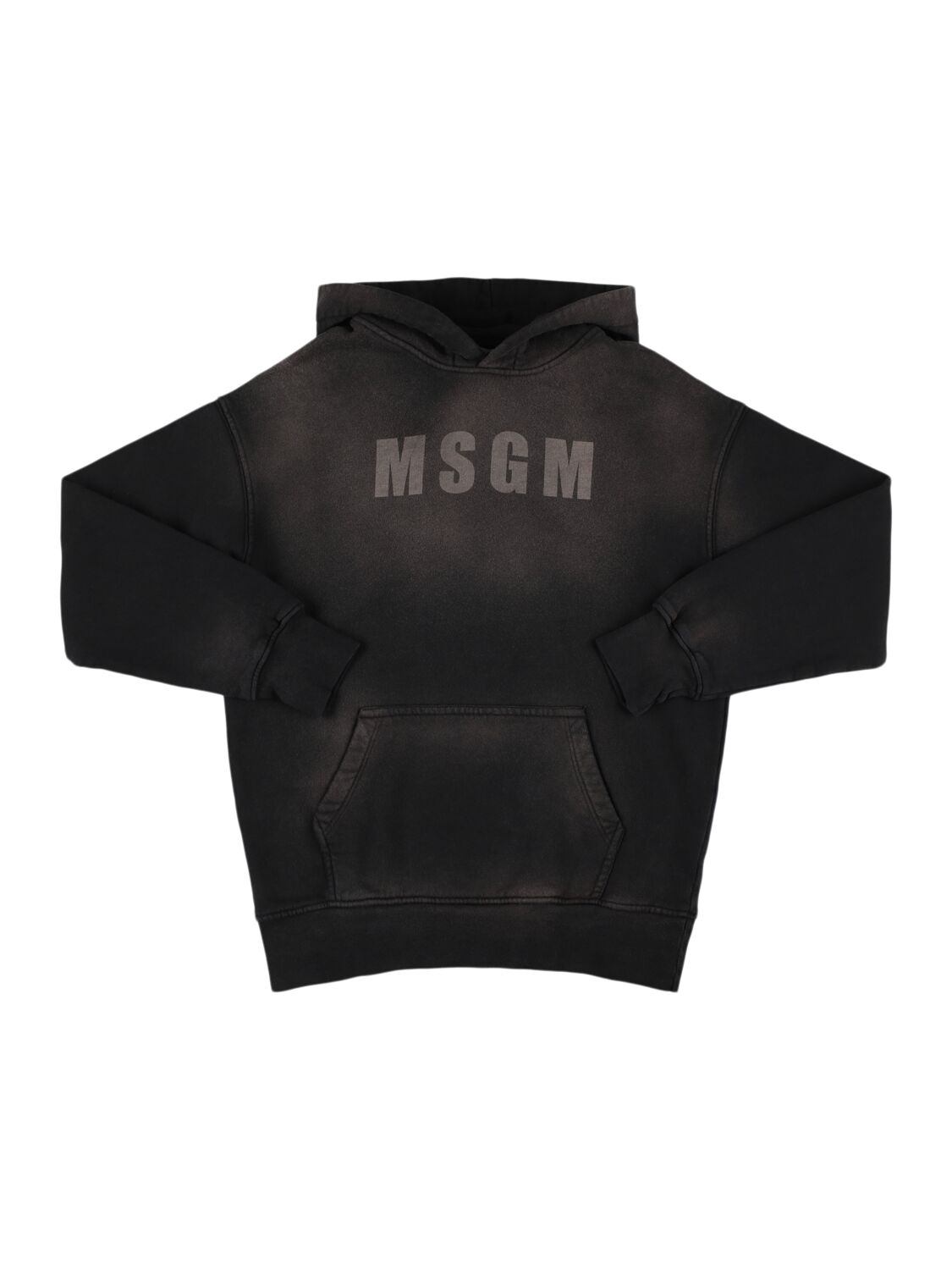 Msgm Babies' Logo褪色棉质连帽卫衣 In Black