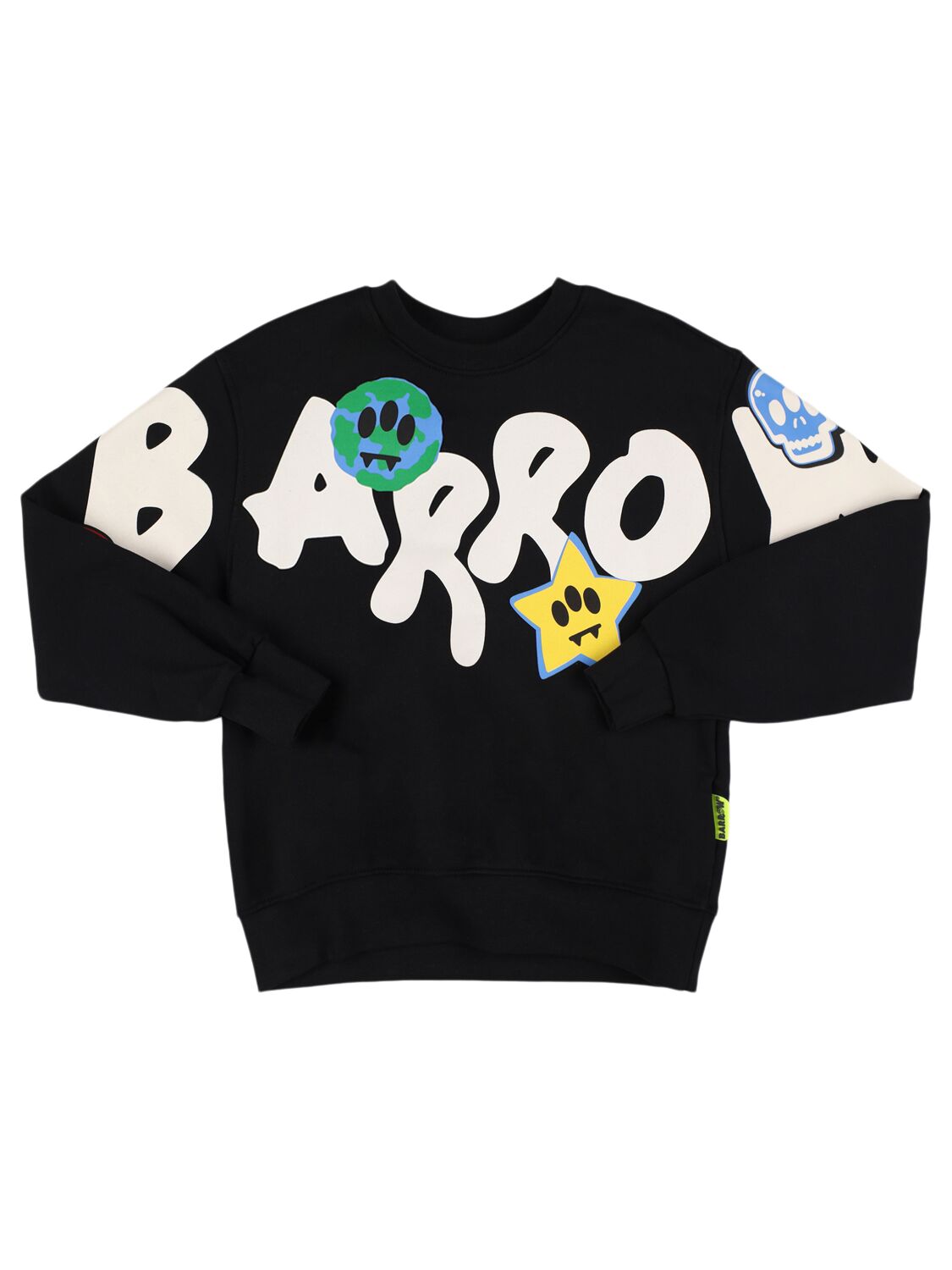 Barrow Printed Cotton Crewneck Sweatshirt In Black