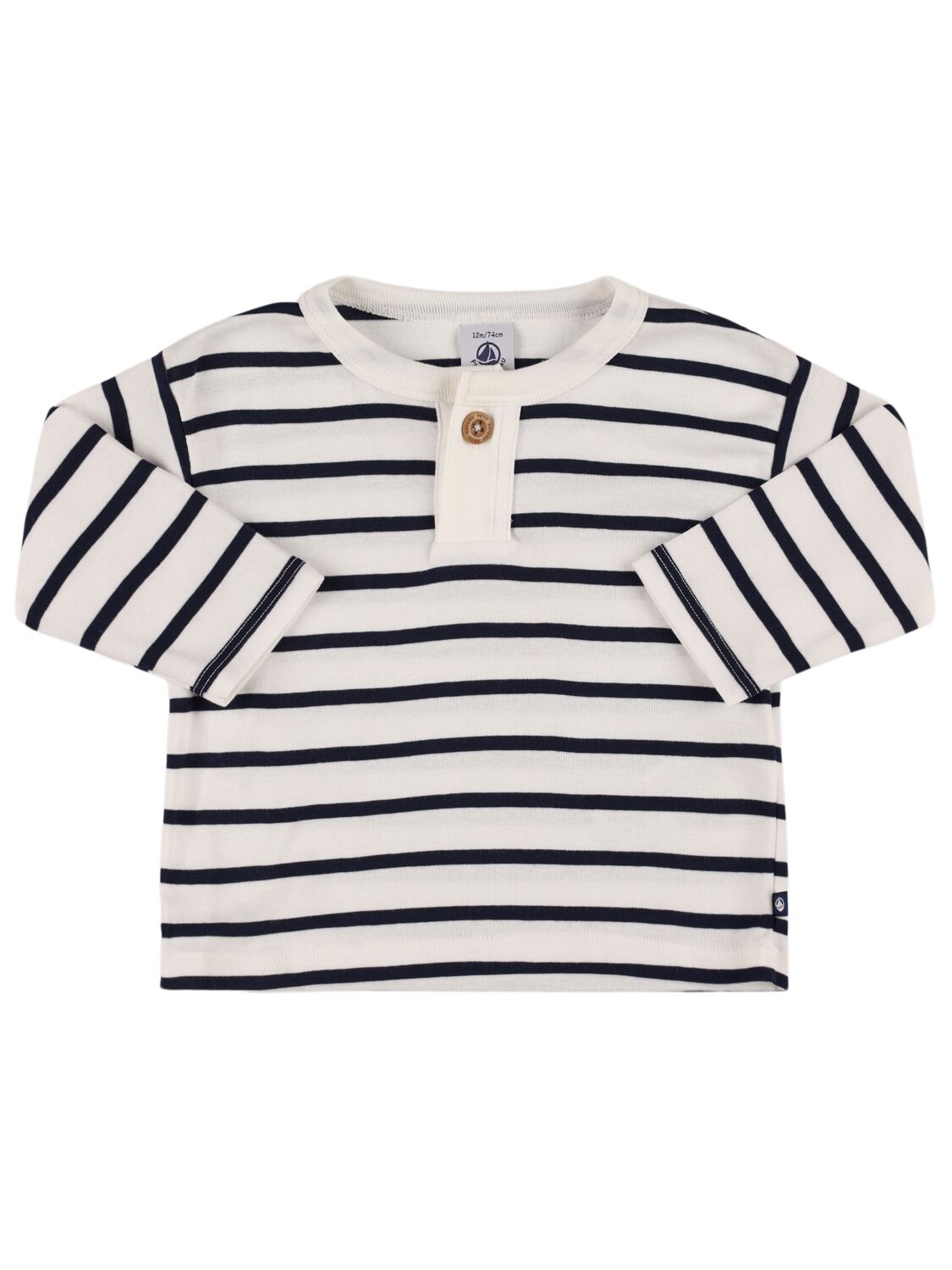 Petit Bateau Printed Cotton Long Sleeve T-shirt In White/blue