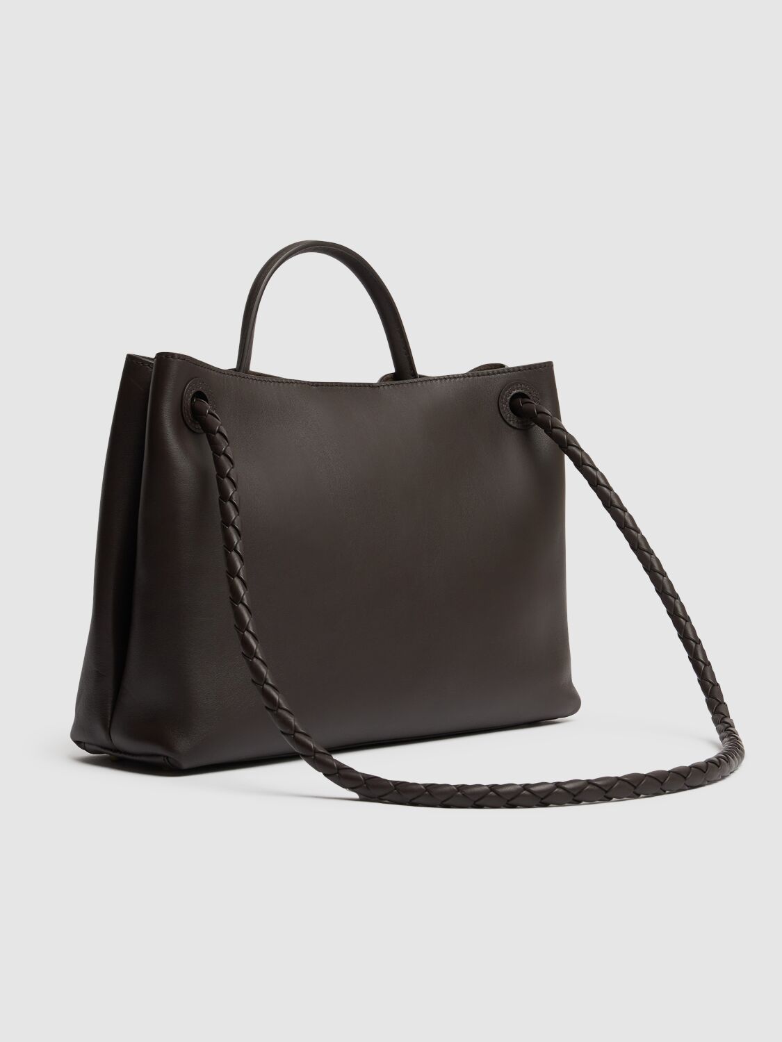 Shop Bottega Veneta Medium Andiamo Leather Top Handle Bag In Fondant