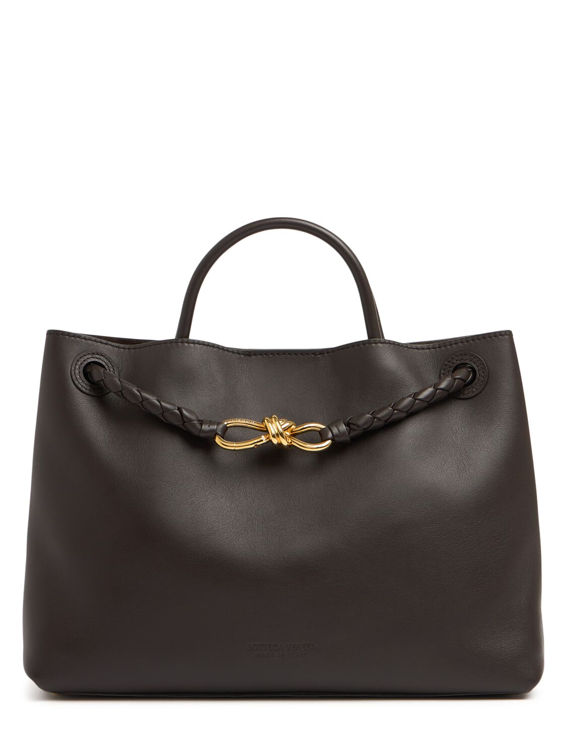 Bottega Veneta Medium Andiamo Leather Top Handle Bag In Fondant