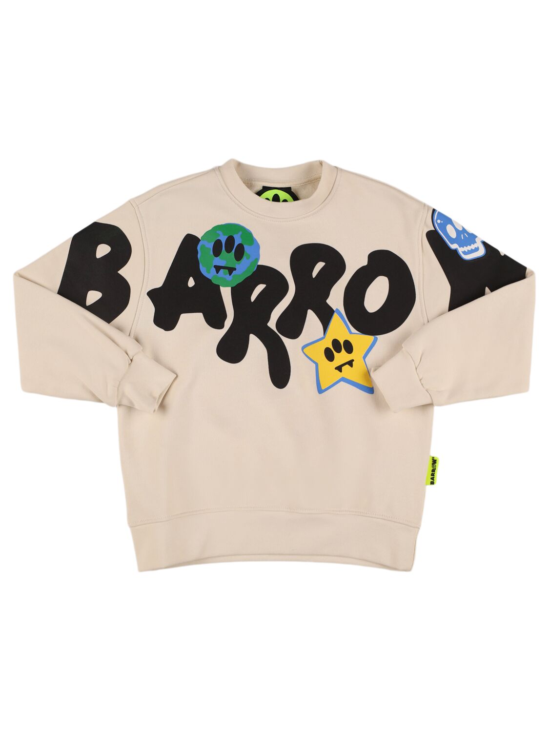 Barrow Printed Cotton Crewneck Sweatshirt In Beige