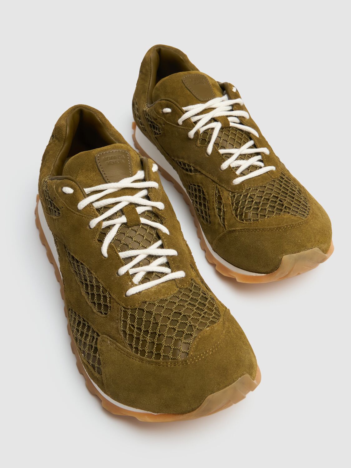 Shop Bottega Veneta Orbit Suede & Mesh Sneakers In Olive Oil