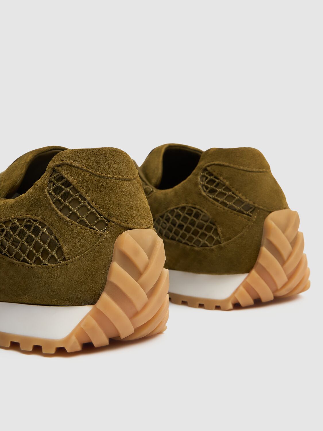 Shop Bottega Veneta Orbit Suede & Mesh Sneakers In Olive Oil