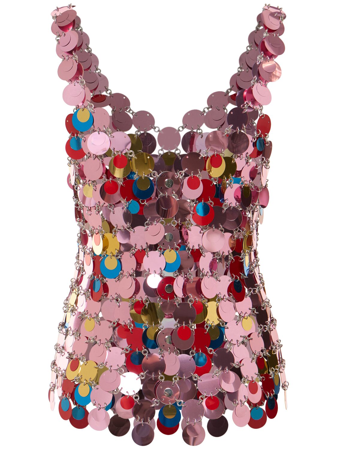 Shop Rabanne Round Sequined Mesh Top In Pink/multi