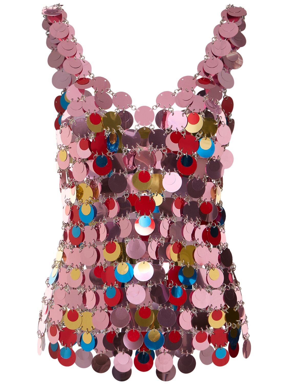 Shop Rabanne Round Sequined Mesh Top In Pink/multi