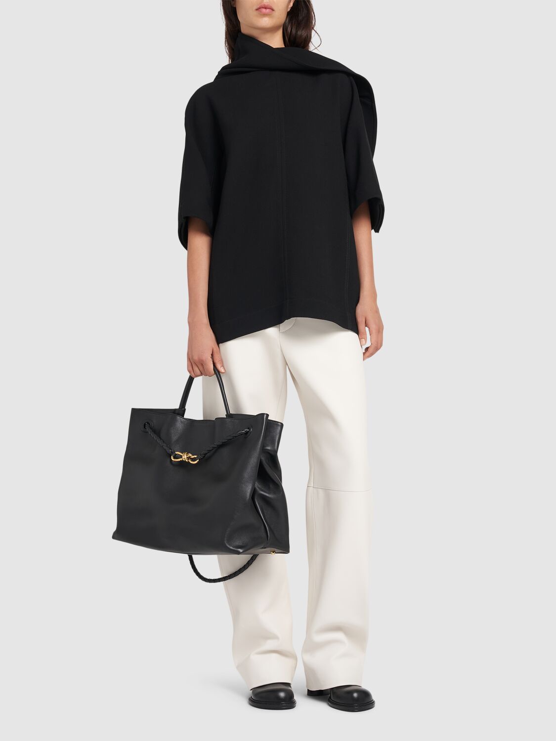 Shop Bottega Veneta Wool Crepe Top In Black