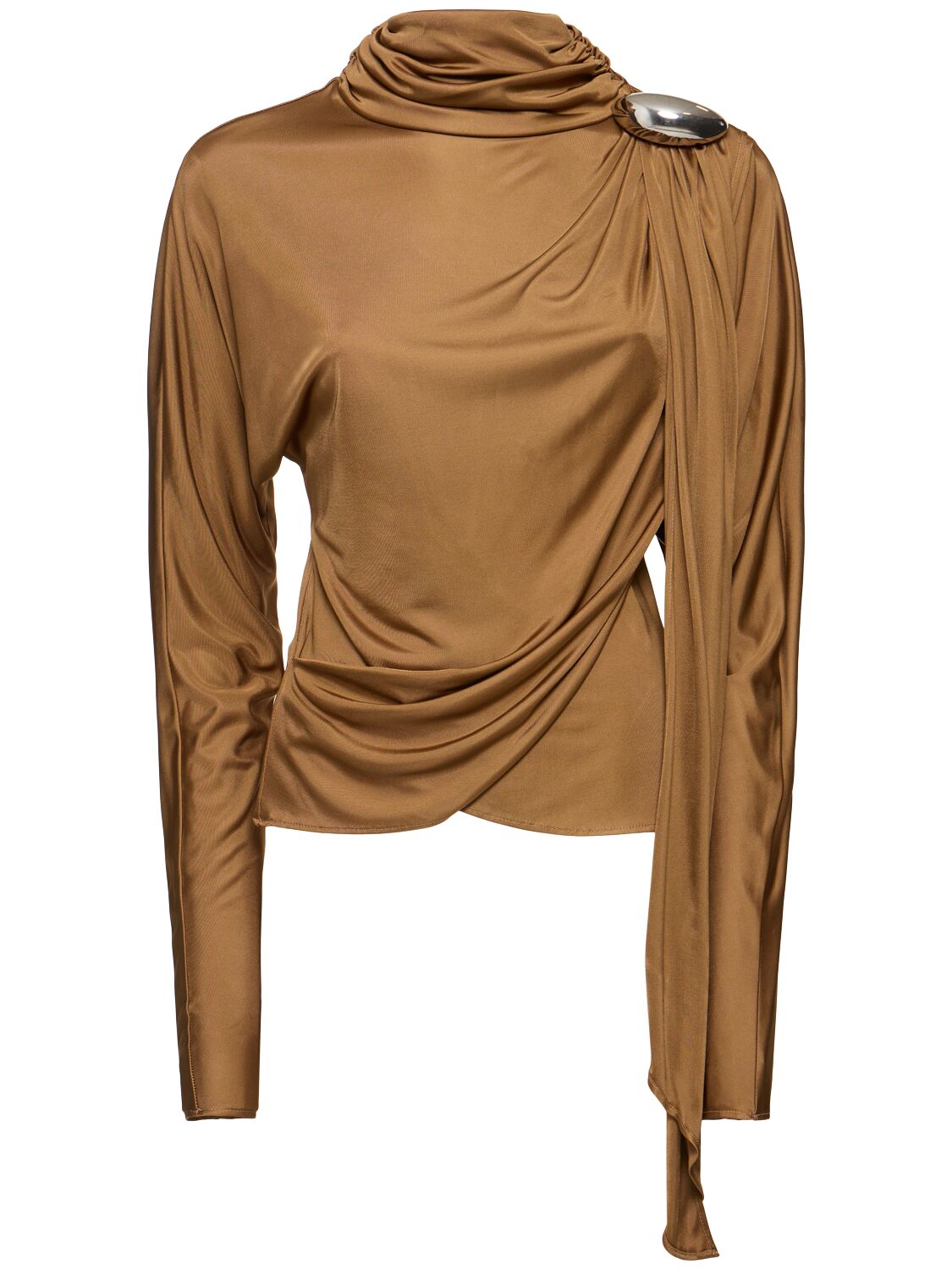 Giuseppe Di Morabito Draped Shiny Viscose Jersey Top In Brown