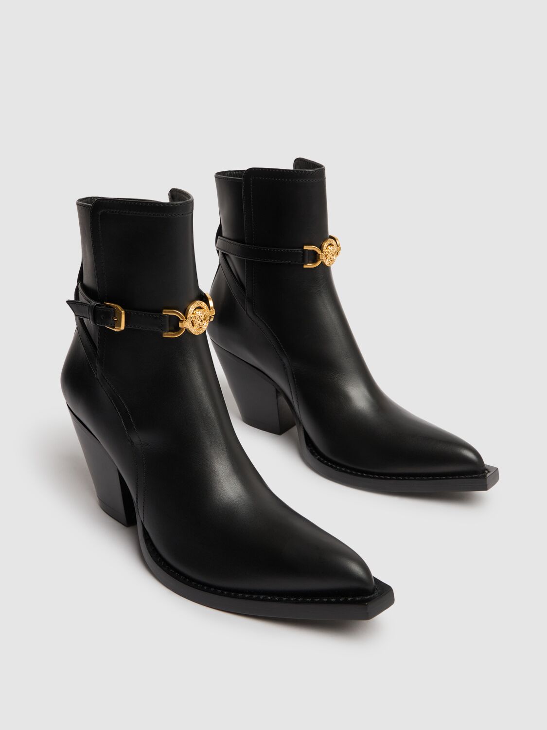 Shop Versace 65mm Camperos Leather Boots In Black