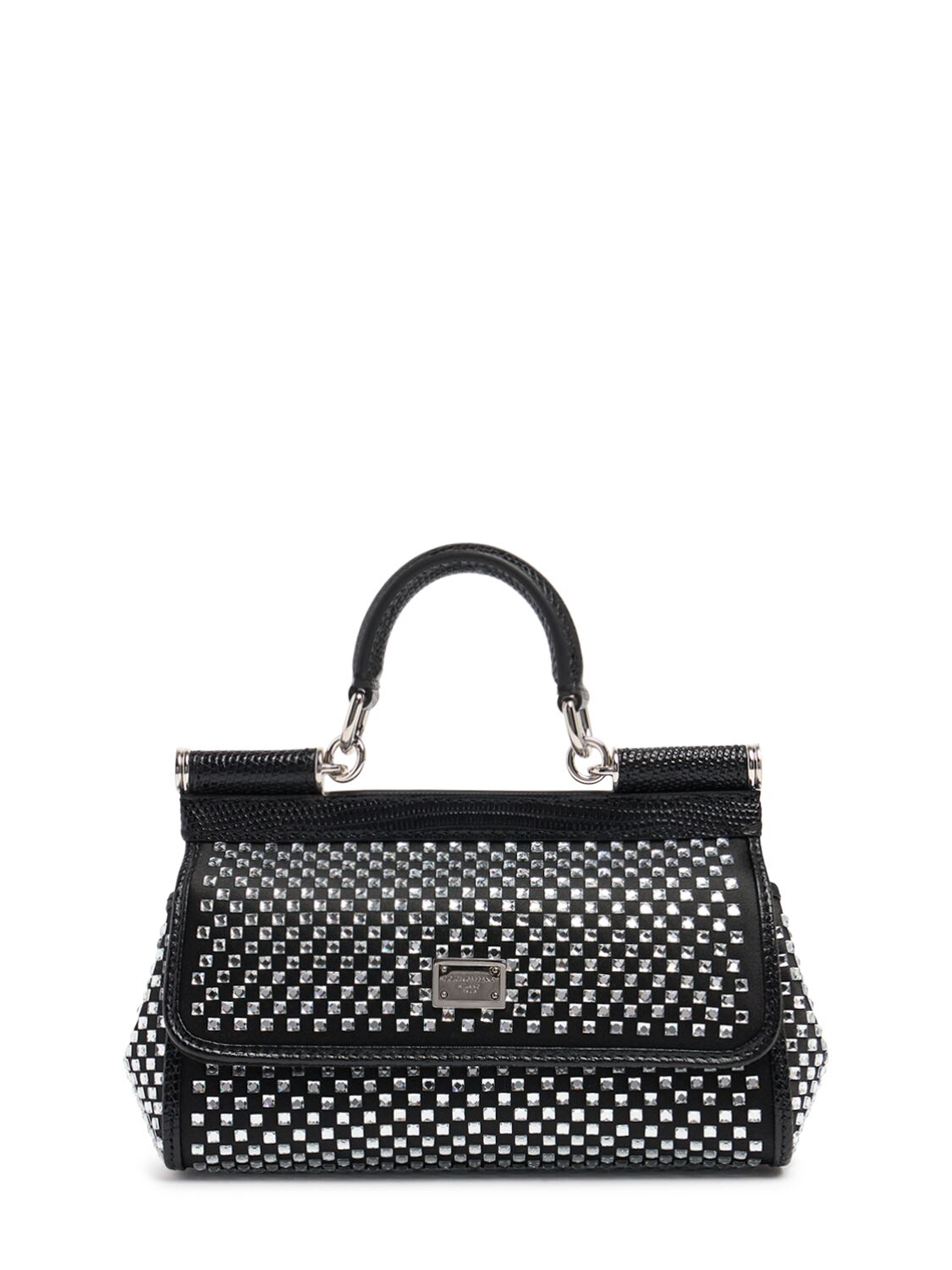 Shop Dolce & Gabbana Small Sicily Elongated Crystals Bag In Black/crystals