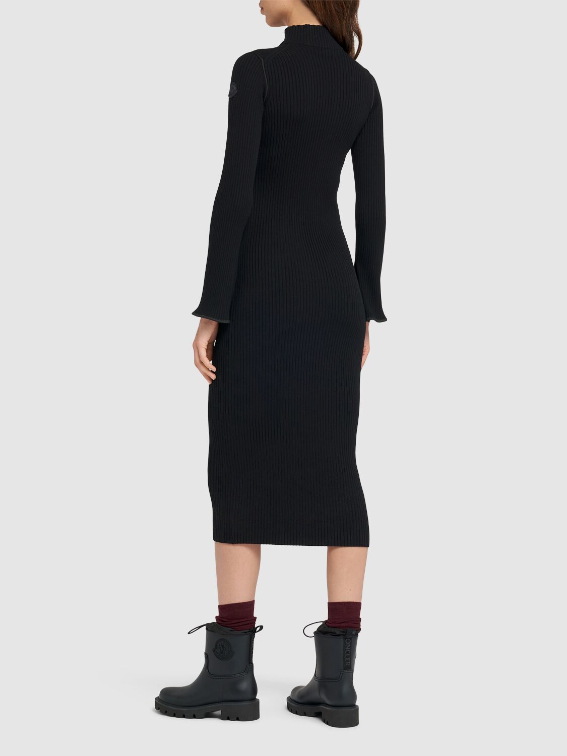 Shop Moncler Wool Blend Midi Dress In Black