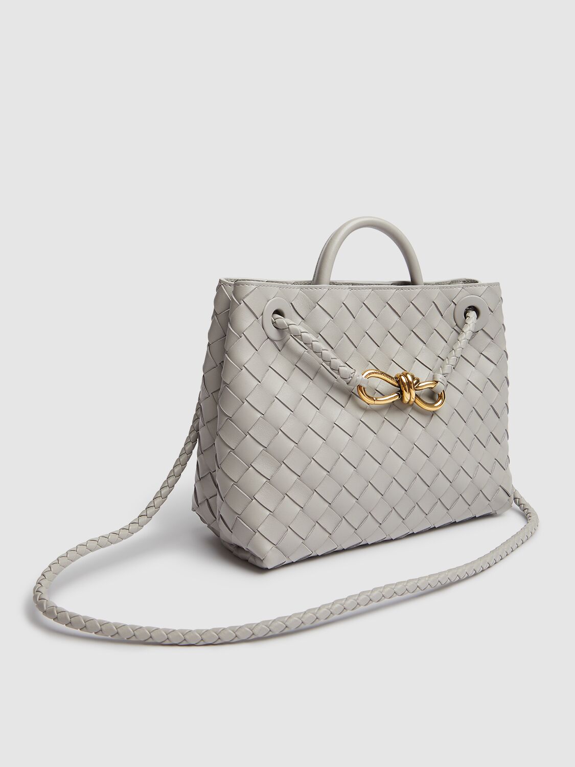 Shop Bottega Veneta Small Andiamo Leather Top Handle Bag In Sterling