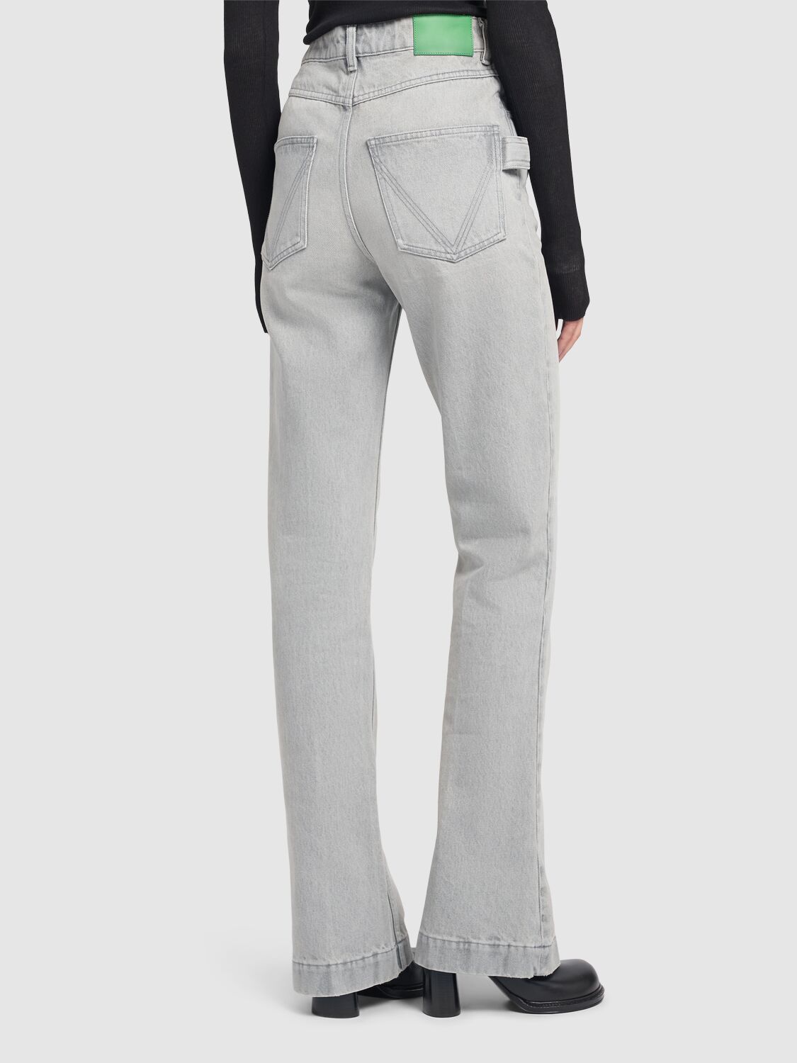 Shop Bottega Veneta Washed Flared Denim Jeans In Light Grey