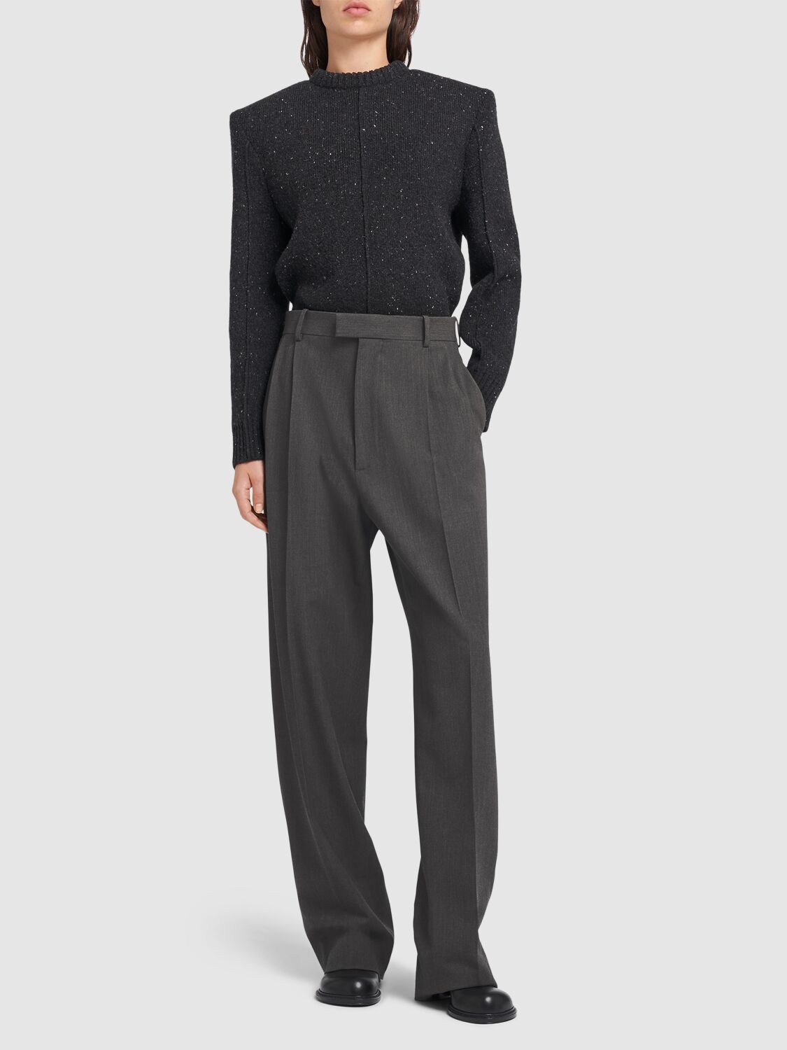 Shop Bottega Veneta Stretch Tricotine Pants In Heather Grey