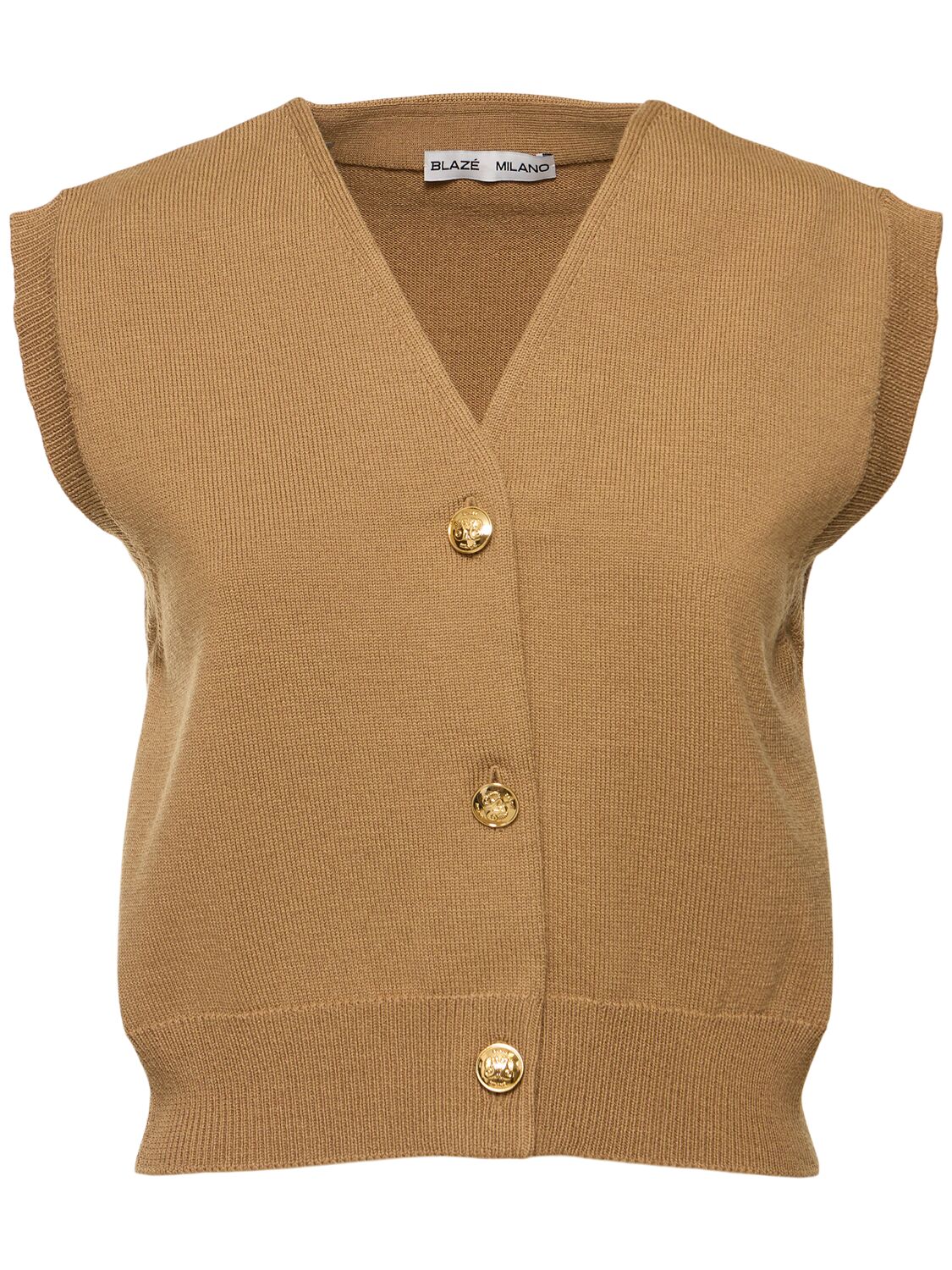 Blazé Milano Sebright Wool Blend Knit Vest In Camel