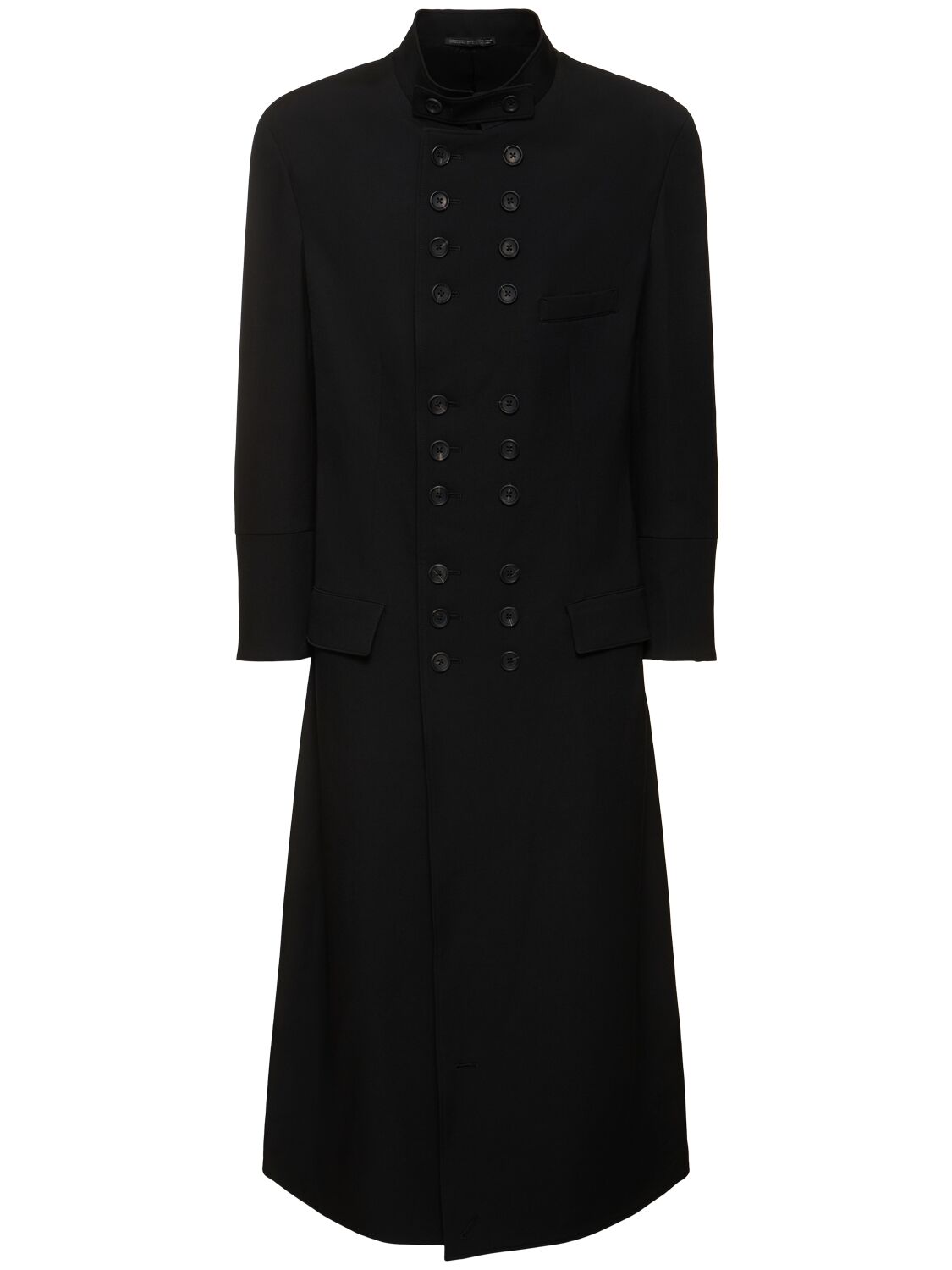 Yohji Yamamoto Double Breasted Wool Long Coat In Black