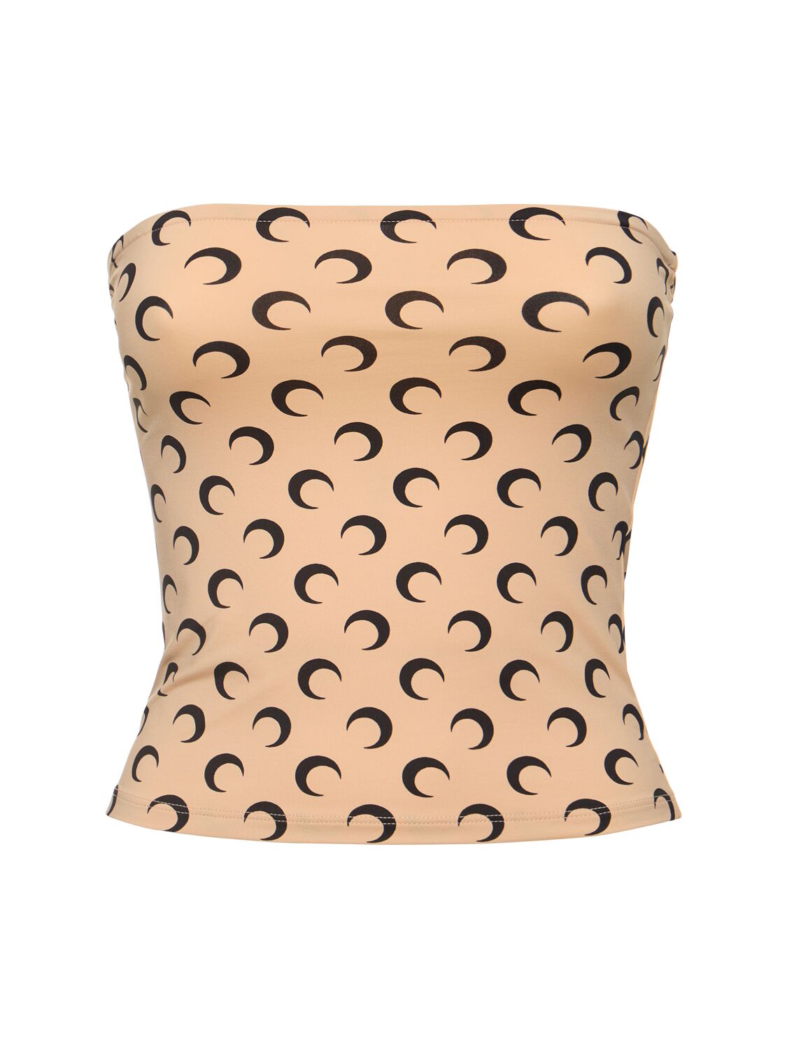 Marine Serre Beige Moon Printed Jersey Second Skin Tube Top In Beige/black