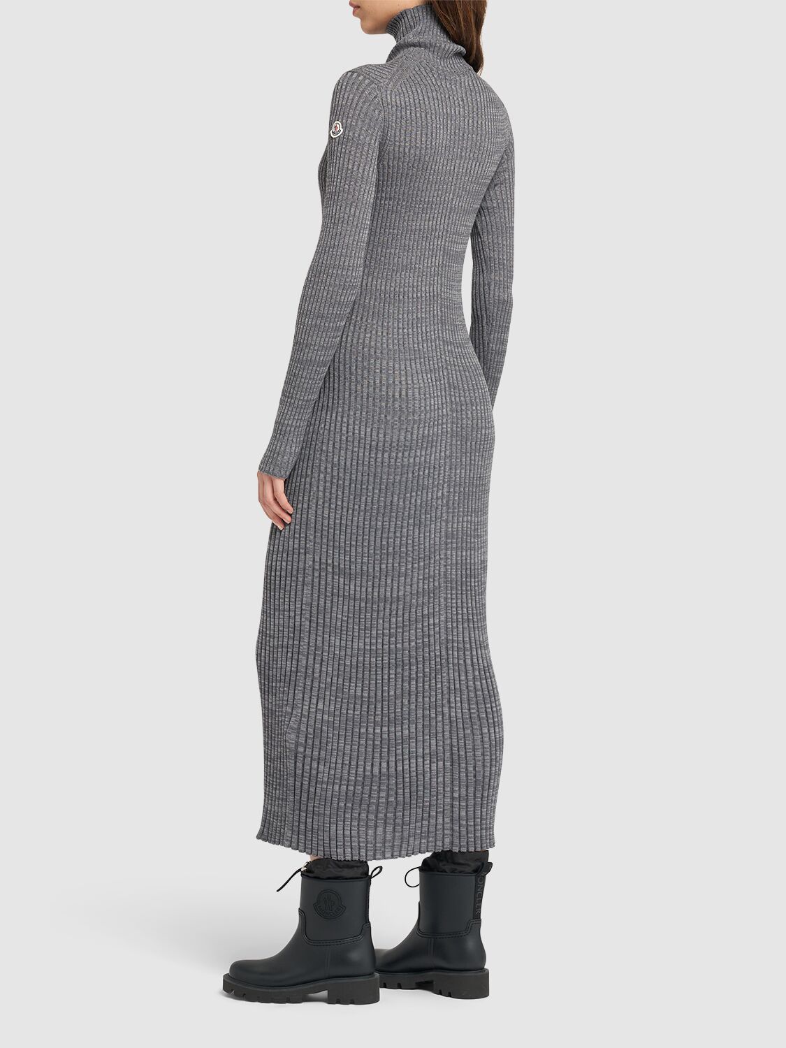 Shop Moncler Virgin Wool Midi Dress In Grey