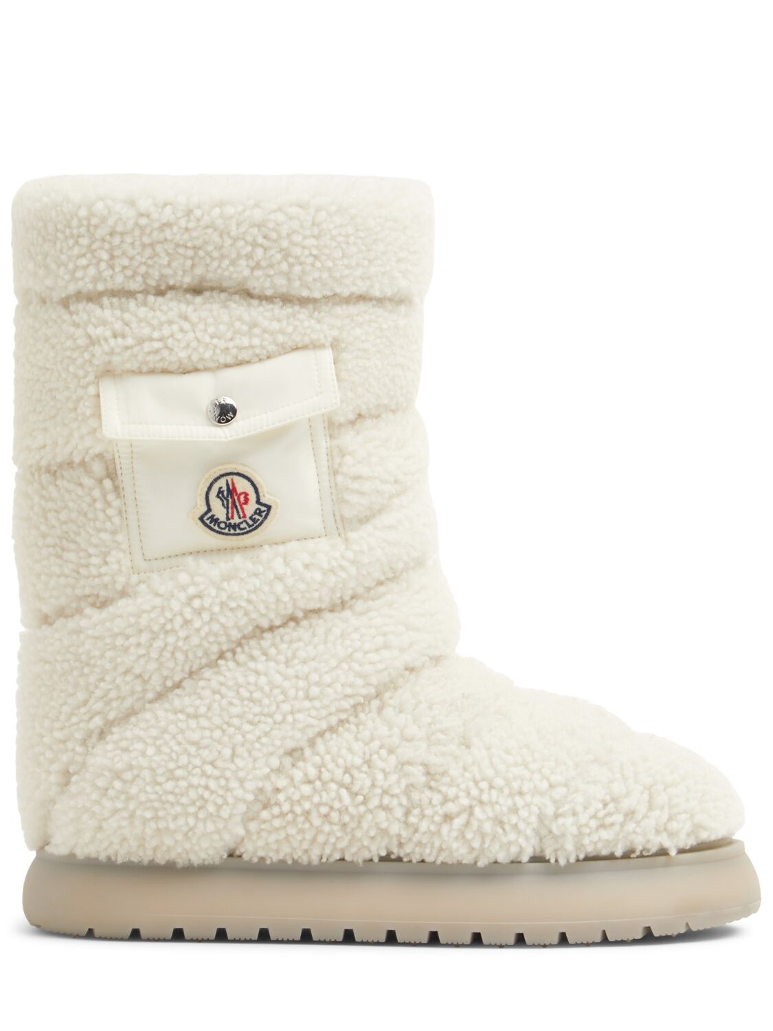 Moncler Gaia Pocket Mid Shearling Boots In Neutral