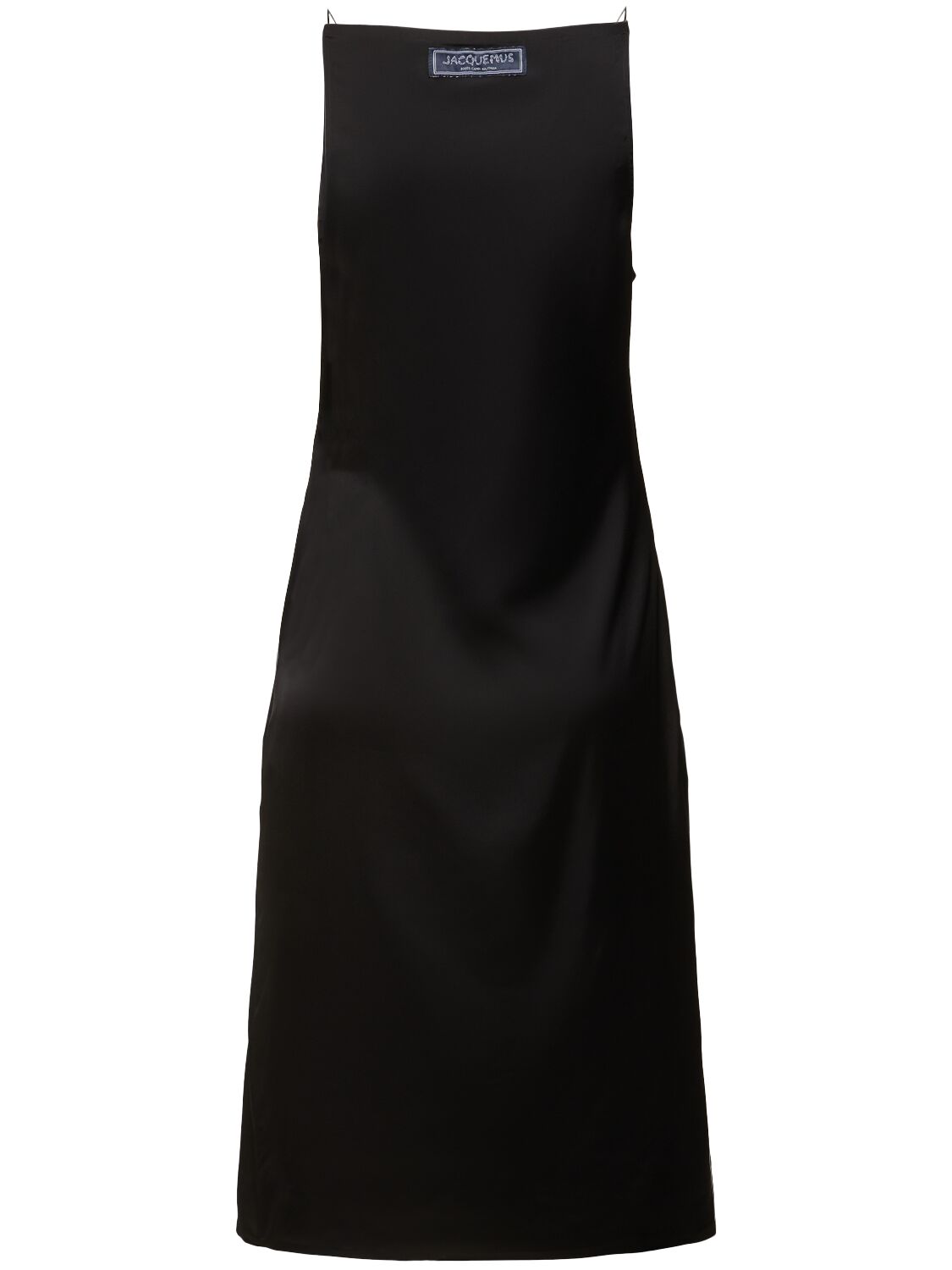 Jacquemus Spoglio High-neck Plunging-side Satin Dress In Black