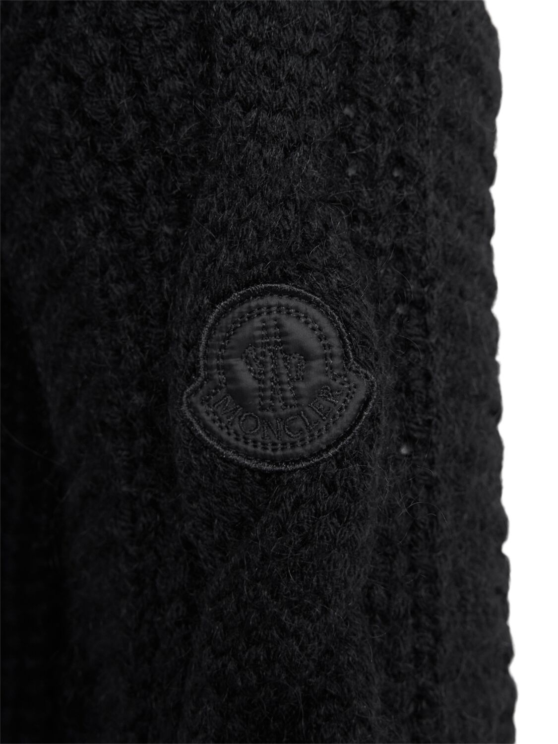 Shop Moncler Embroidered Mohair Blend Sweater In Black