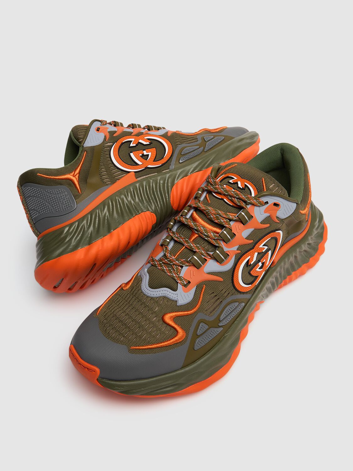 Shop Gucci Ripple Splash Fabric Sneakers In Khaki/orange