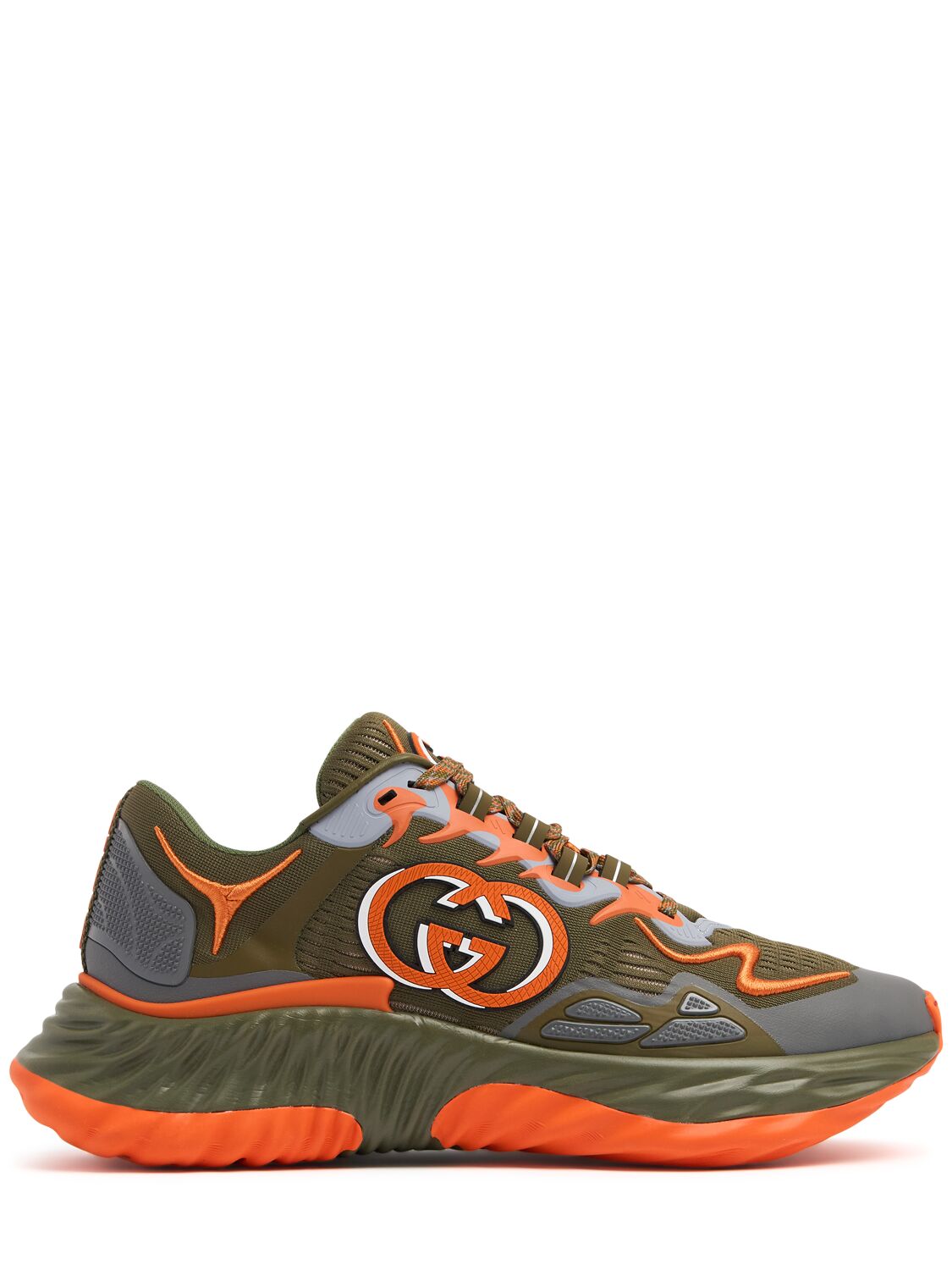 Shop Gucci Ripple Splash Fabric Sneakers In Khaki/orange