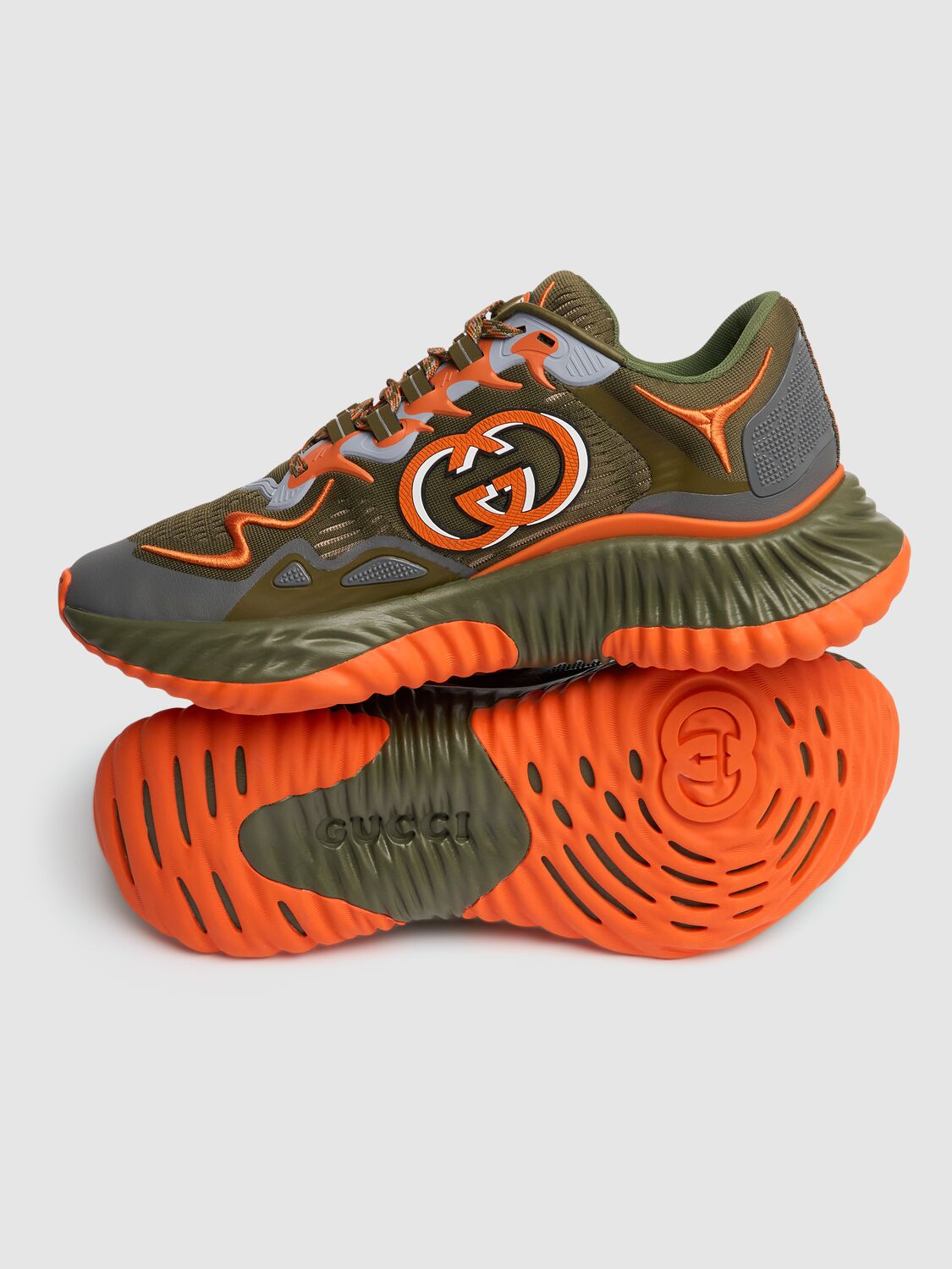 Shop Gucci Ripple Splash Fabric Sneakers In Khaki/orange