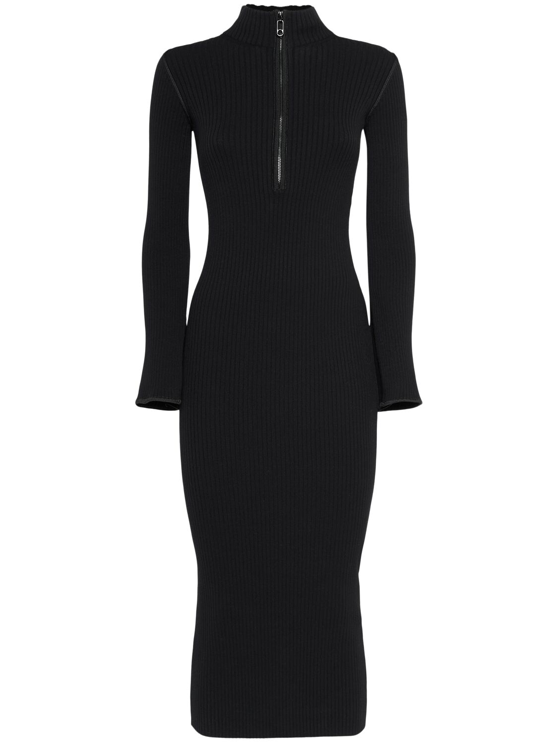 Shop Moncler Wool Blend Midi Dress In Black