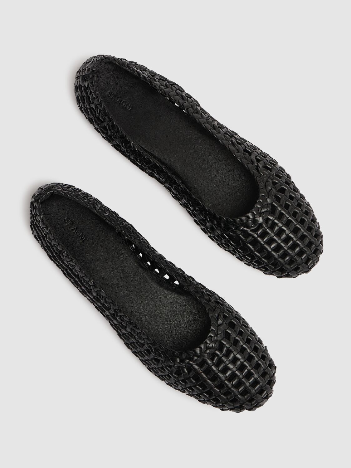 St.agni 5mm Macramé Mesh Ballerina Flats In Black