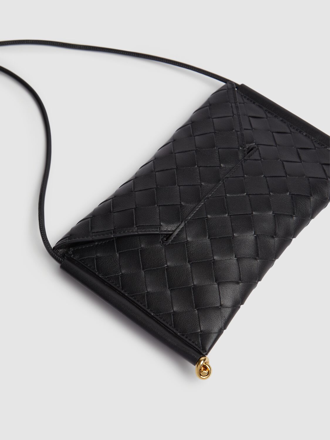 Shop Bottega Veneta Solstice Horizontal Leather Phone Pouch In Black