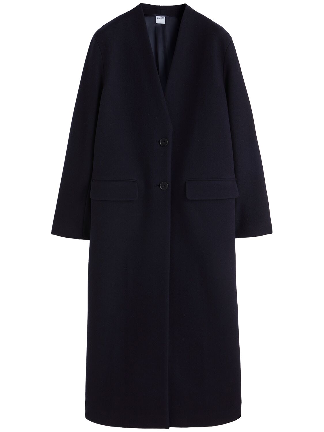 Aspesi Wool Blend Long Coat In Navy