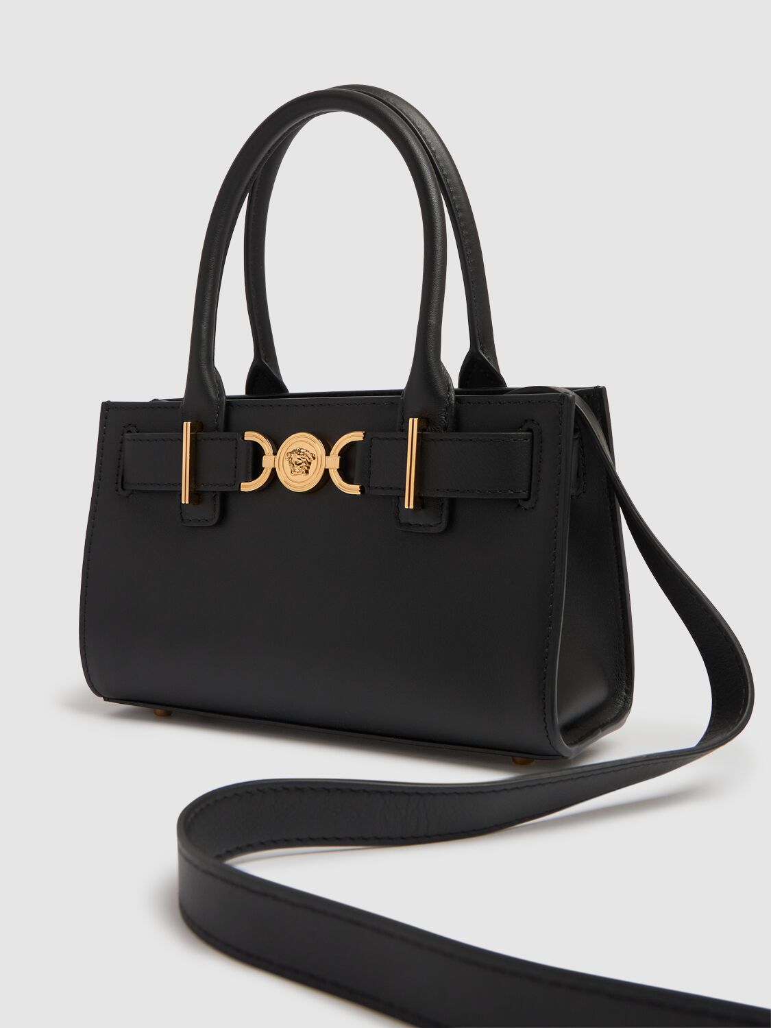 Shop Versace Small Medusa '95 Leather Tote Bag In Black