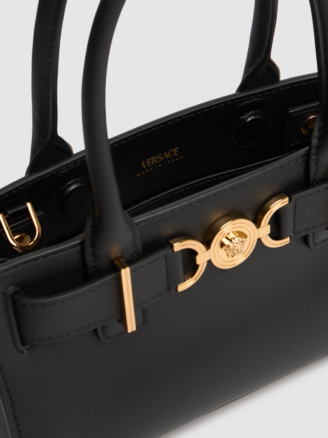 Shop Versace Small Medusa '95 Leather Tote Bag In Black