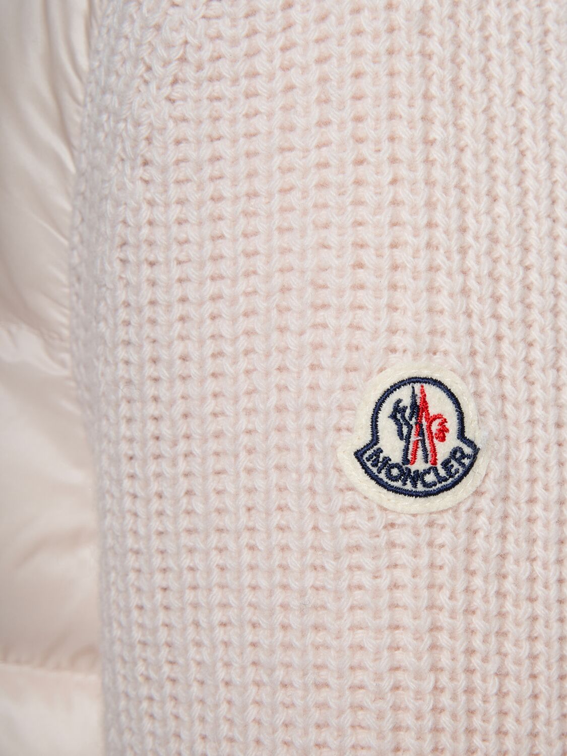 Shop Moncler Padded Virgin Wool Blend Down Cardigan In Light Pink