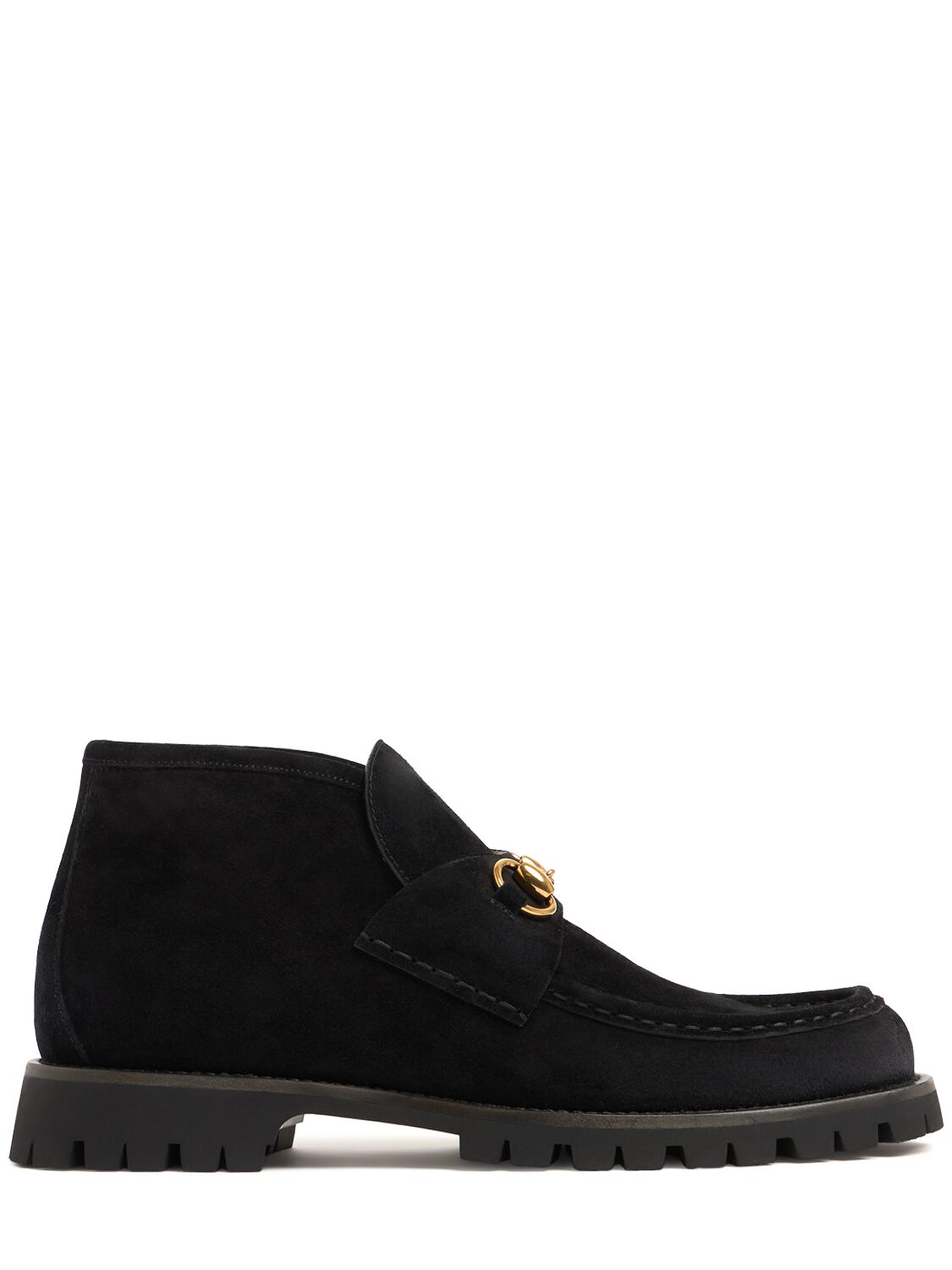 Gucci 15mm Suede Ankle Boots W/ Horsebit In Black