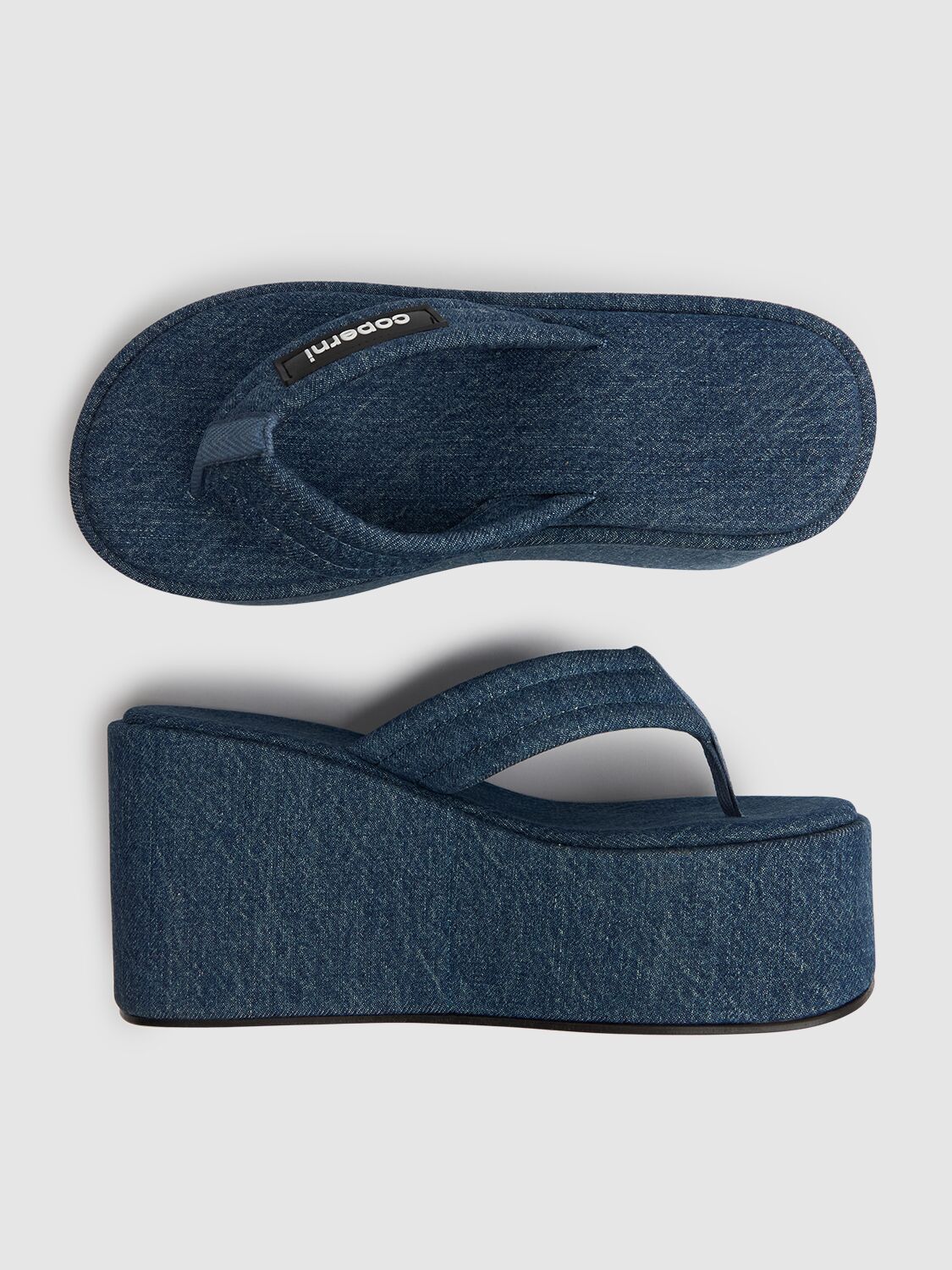 Shop Coperni 100mm Branded Denim Wedge Sandals