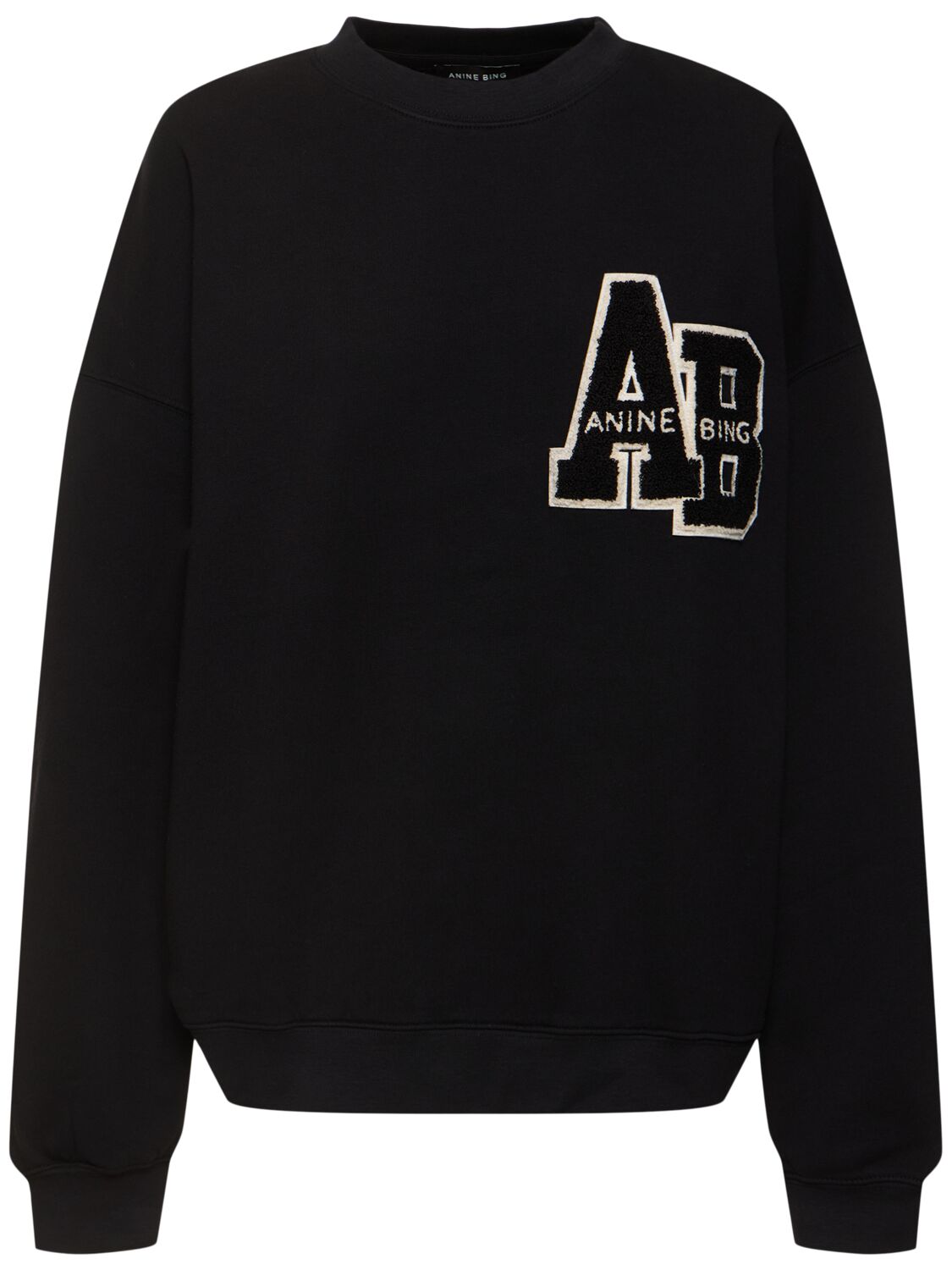 Anine Bing Miles Letterman Cotton Sweatshirt In Black