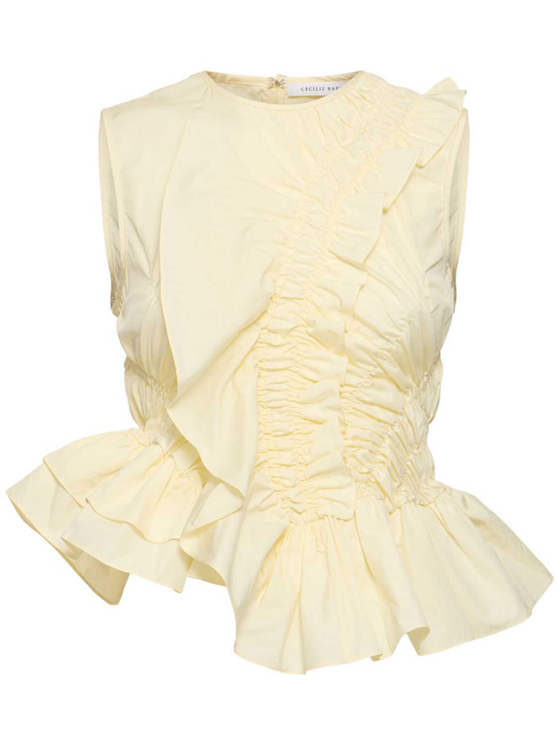 Shop Cecilie Bahnsen Geo Sleeveless Ruffled Cotton Top In Yellow