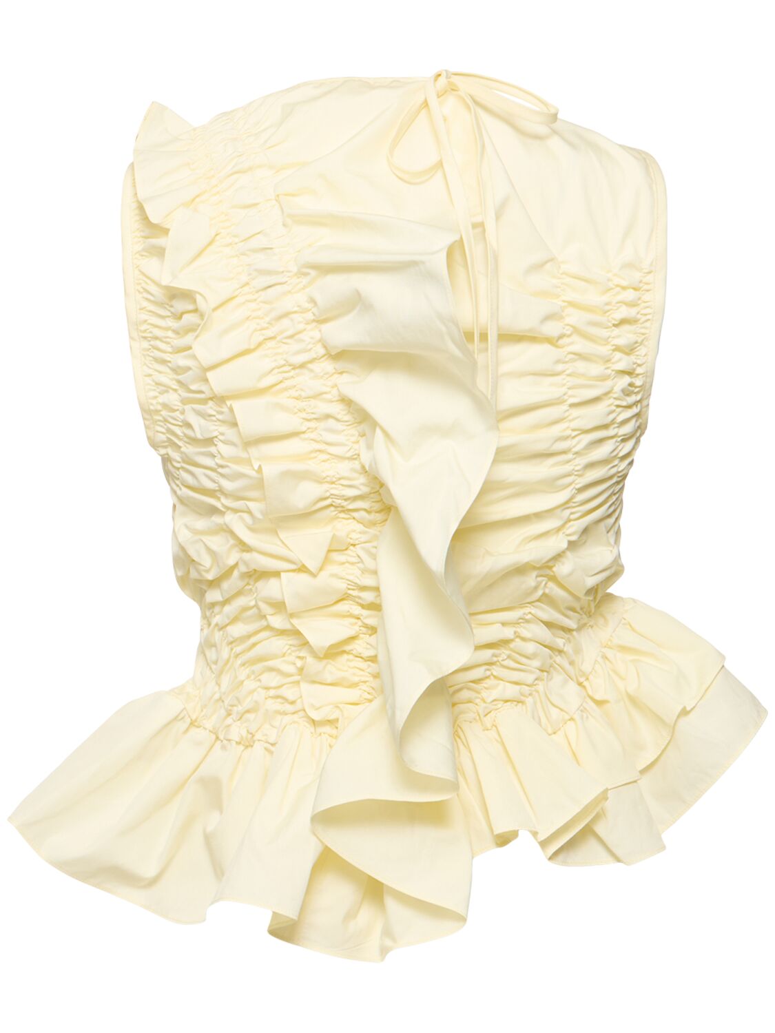 Shop Cecilie Bahnsen Geo Sleeveless Ruffled Cotton Top In Yellow