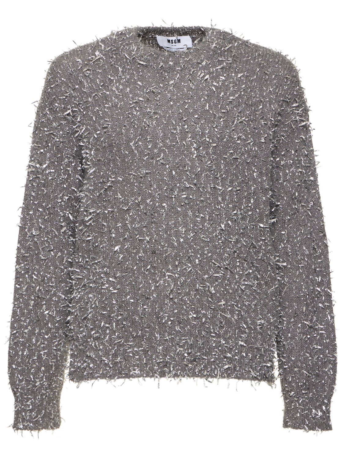 Shop Msgm Silver Textured Knit Sweater In Grey