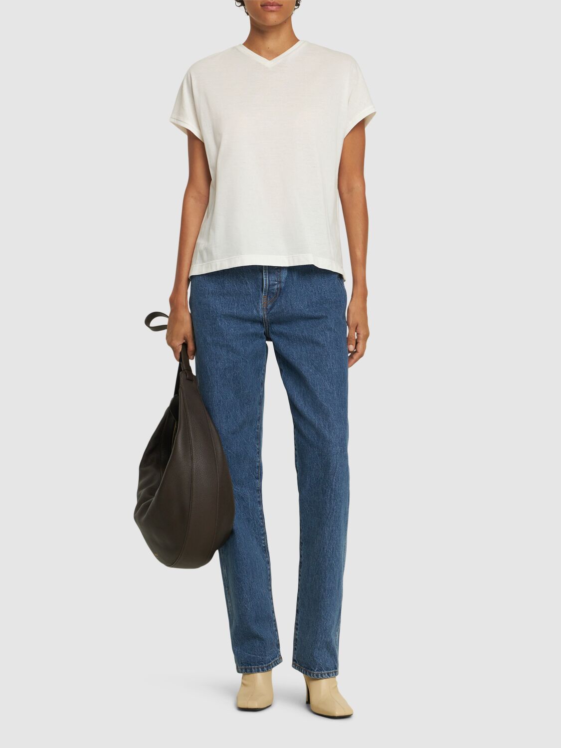 Khaite Devra Cotton Blend Jersey T-shirt In Cream