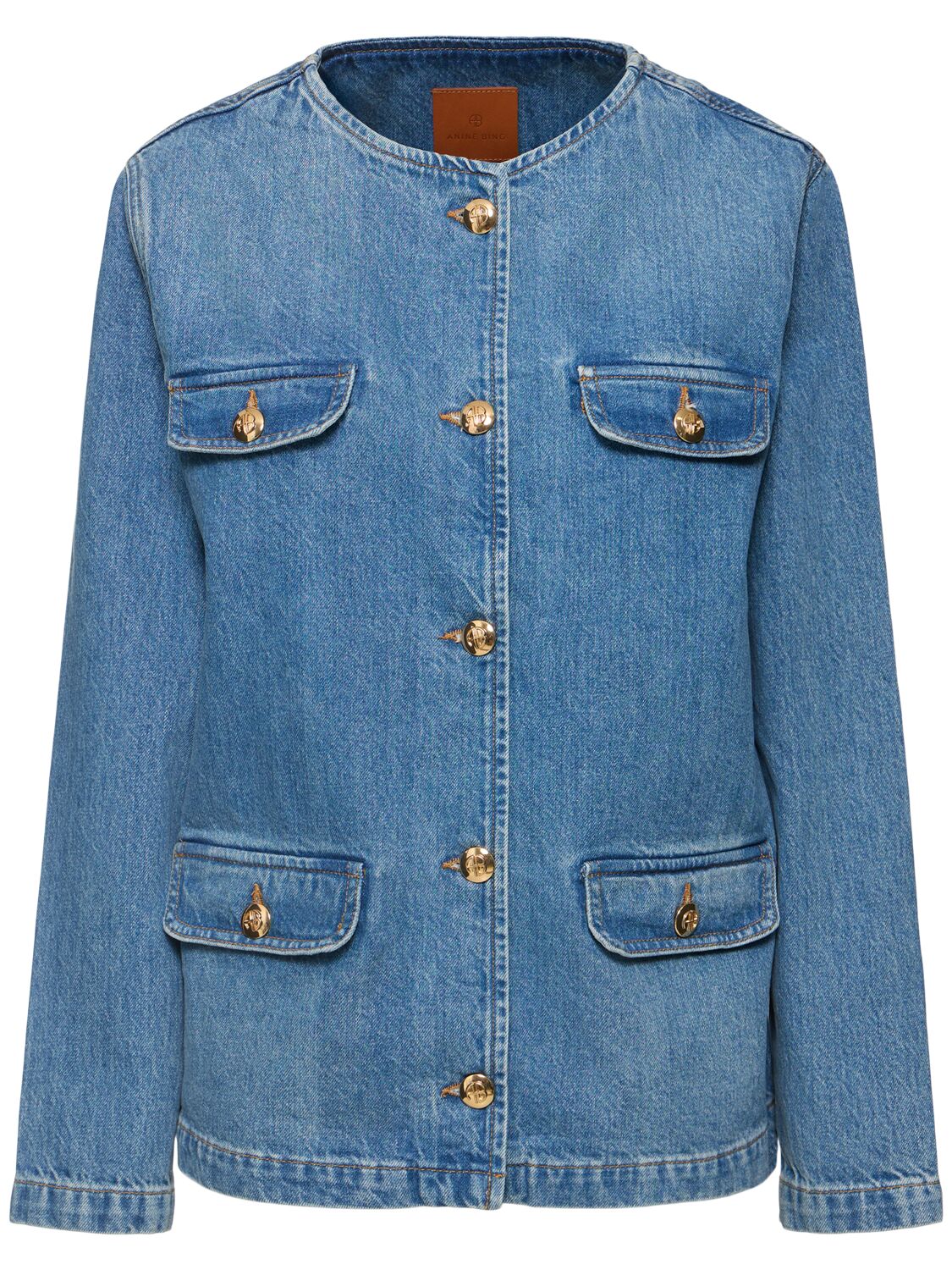 Shop Anine Bing Janet Cotton Denim Jacket In Blue