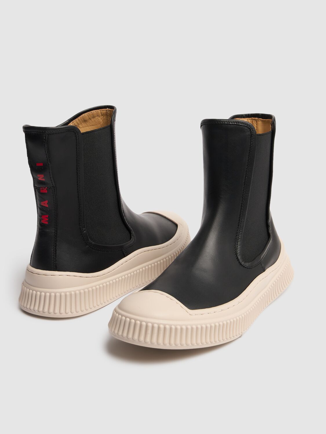 Shop Marni Junior Leather High Sneakers In Black