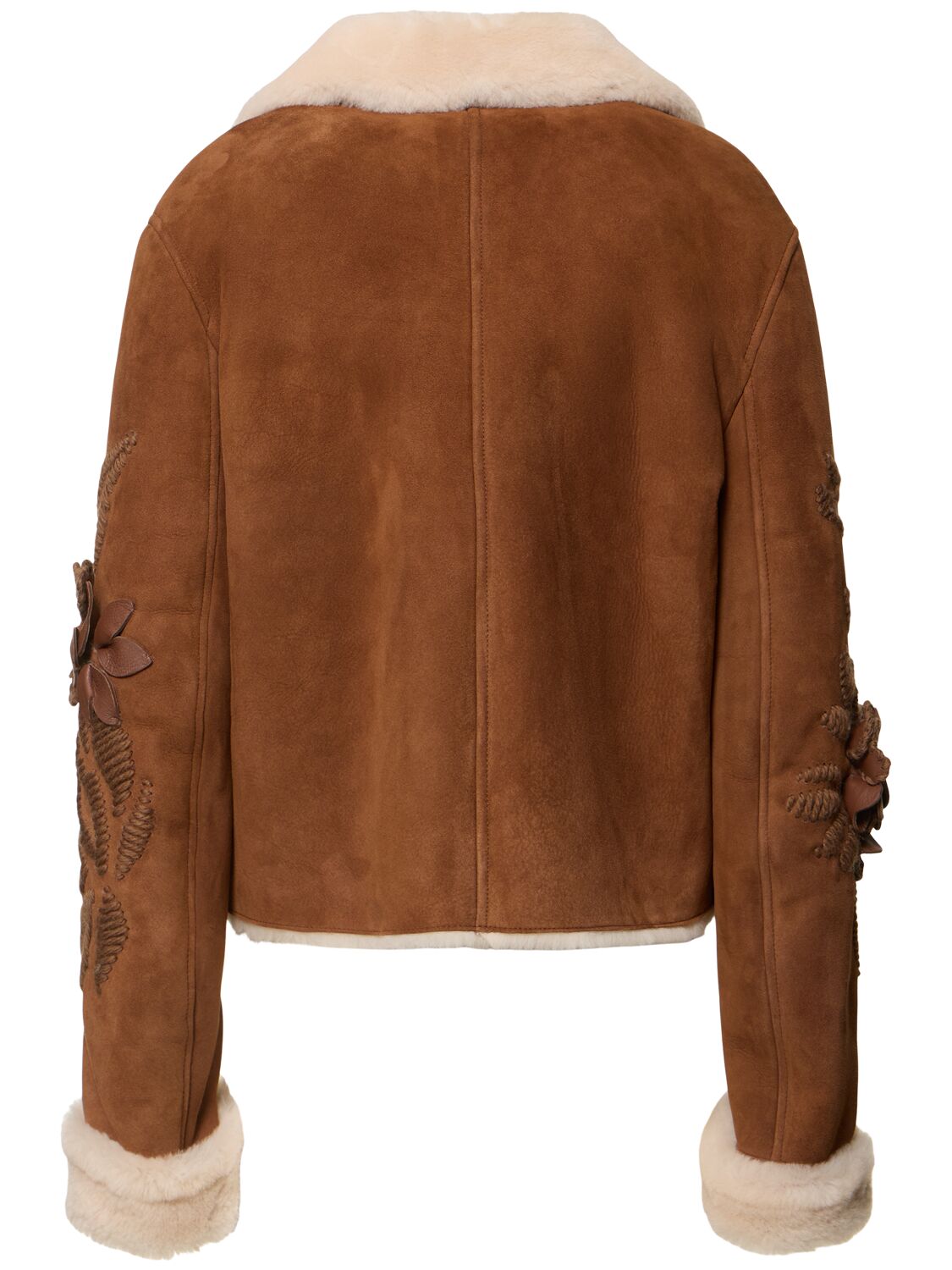 Shop Ermanno Scervino Embroidered Suede Shearling Jacket In Ivory/brown