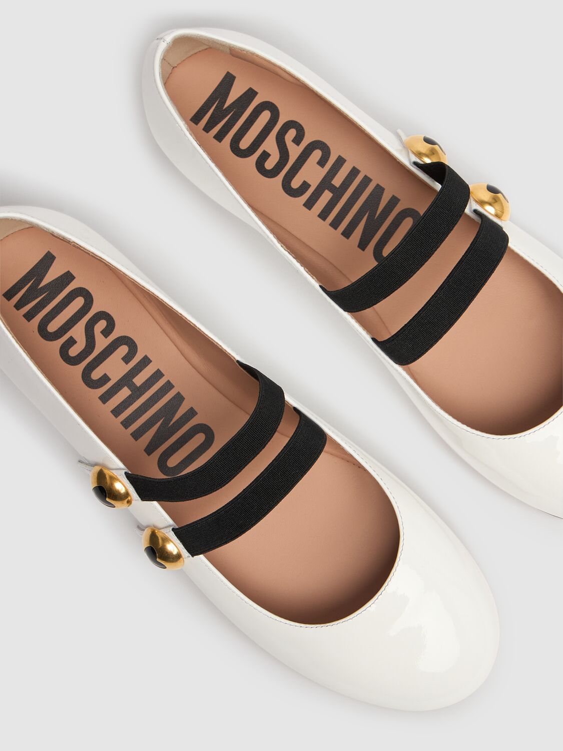 Shop Moschino 5mm Patent Leather Flats In White