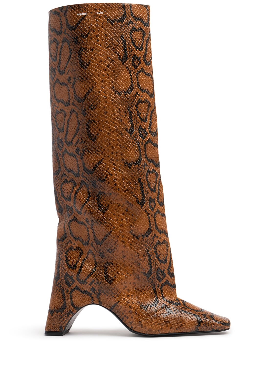 Shop Coperni 85mm Snake Print Leather Bridge Boots In Brown