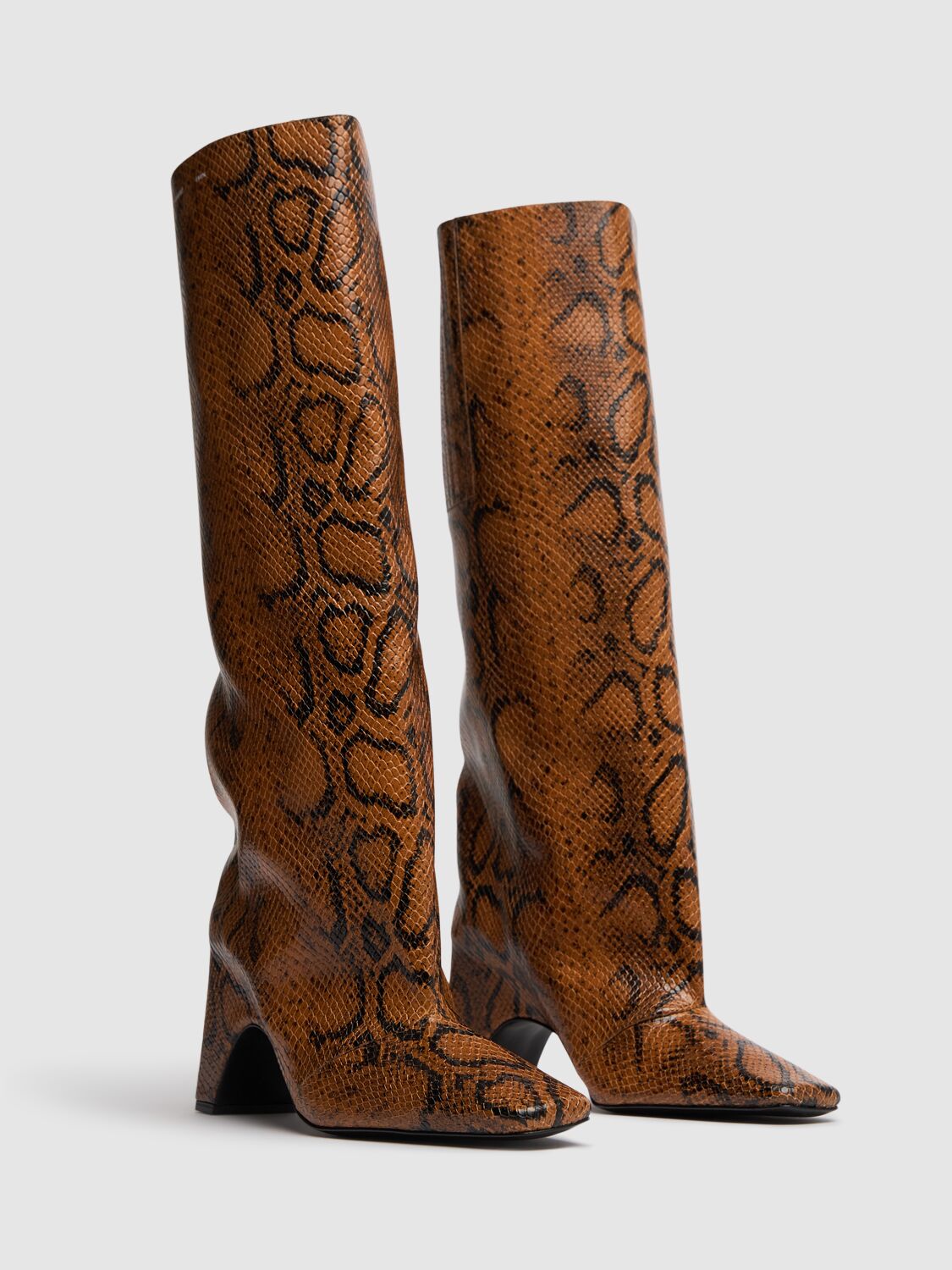 Shop Coperni 85mm Snake Print Leather Bridge Boots In Brown