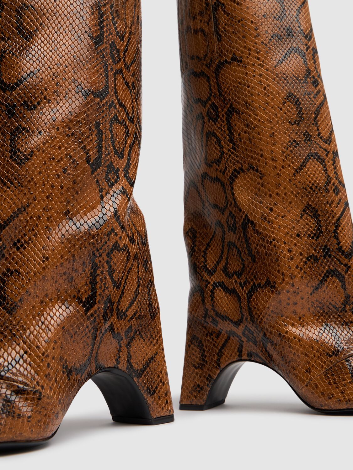 Shop Coperni 85mm Snake Print Leather Bridge Boots In Brown